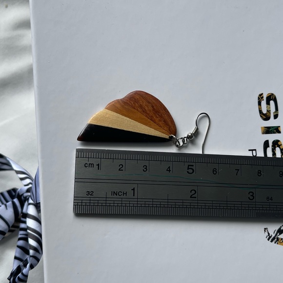Handmade Wooden Drop Earrings - Picture 3 of 4